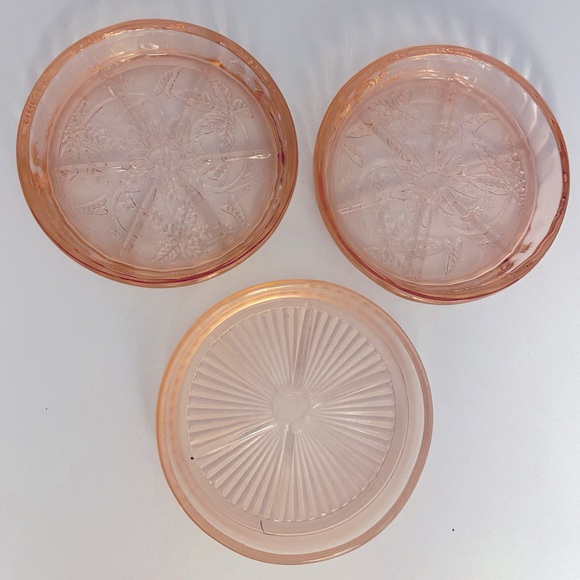 Jeanette Depression Glass Coaster Set Pink Cherry Blossom 3 Coasters Mixed LOT - Picture 16 of 16